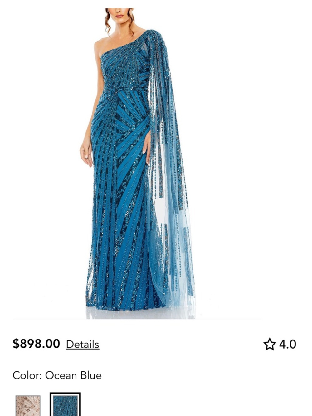 Mac Duggal Ocean Blue One-Shoulder Beaded Evening Gown